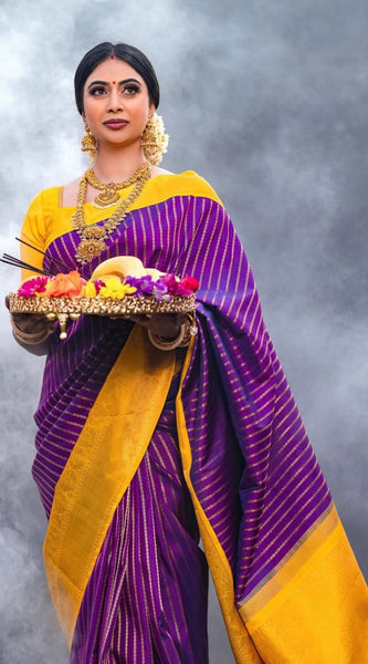 Dalliance Purple Soft Silk Saree With Chatoyant Blouse Piece