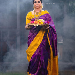 Dalliance Purple Soft Silk Saree With Chatoyant Blouse Piece