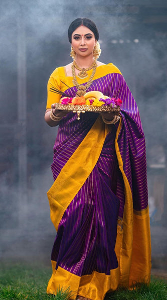 Dalliance Purple Soft Silk Saree With Chatoyant Blouse Piece