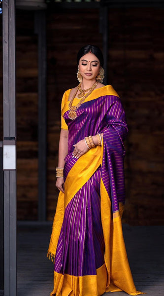 Dalliance Purple Soft Silk Saree With Chatoyant Blouse Piece