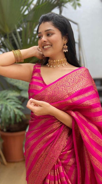 Mesmerizing Pink Soft Silk Saree With Stylish Blouse Piece