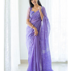 Magnetic Lavendor Cotton Silk Saree With Woebegone Blouse Piece