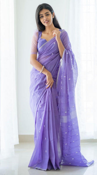 Magnetic Lavendor Cotton Silk Saree With Woebegone Blouse Piece