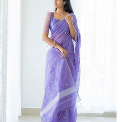 Magnetic Lavendor Cotton Silk Saree With Woebegone Blouse Piece