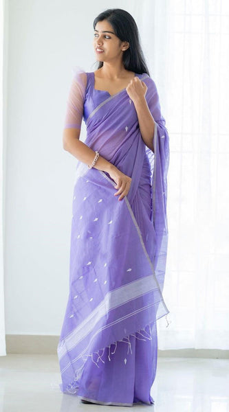 Magnetic Lavendor Cotton Silk Saree With Woebegone Blouse Piece