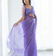 Magnetic Lavendor Cotton Silk Saree With Woebegone Blouse Piece
