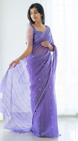 Magnetic Lavendor Cotton Silk Saree With Woebegone Blouse Piece