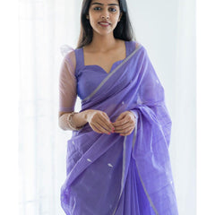 Magnetic Lavendor Cotton Silk Saree With Woebegone Blouse Piece