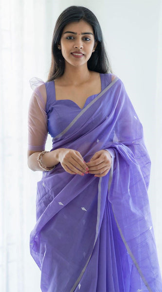 Magnetic Lavendor Cotton Silk Saree With Woebegone Blouse Piece