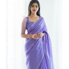 Magnetic Lavendor Cotton Silk Saree With Woebegone Blouse Piece