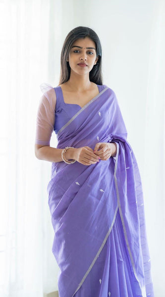Magnetic Lavendor Cotton Silk Saree With Woebegone Blouse Piece