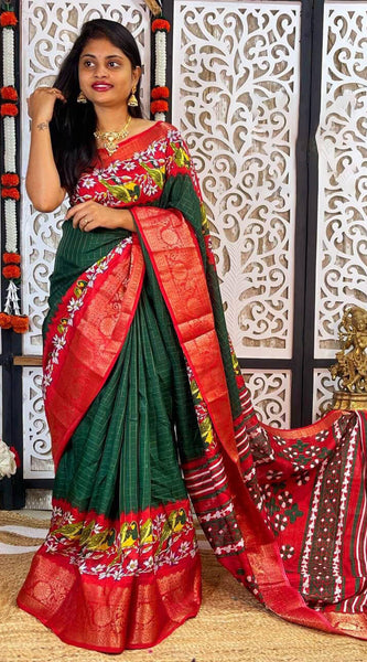 Imbrication Dark Green Digital Printed Dola Silk Saree With Seraglio Blouse Piece