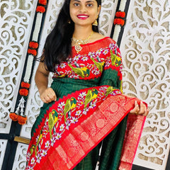 Imbrication Dark Green Digital Printed Dola Silk Saree With Seraglio Blouse Piece