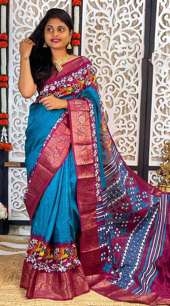 Prodigal Firozi Digital Printed Dola Silk Saree With Resplendent Blouse Piece