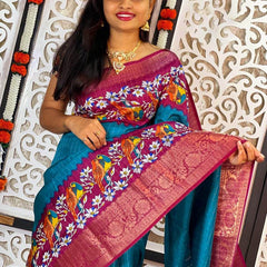 Prodigal Firozi Digital Printed Dola Silk Saree With Resplendent Blouse Piece