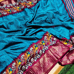 Prodigal Firozi Digital Printed Dola Silk Saree With Resplendent Blouse Piece