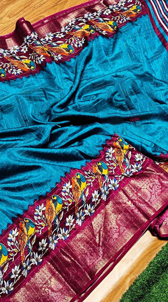 Prodigal Firozi Digital Printed Dola Silk Saree With Resplendent Blouse Piece
