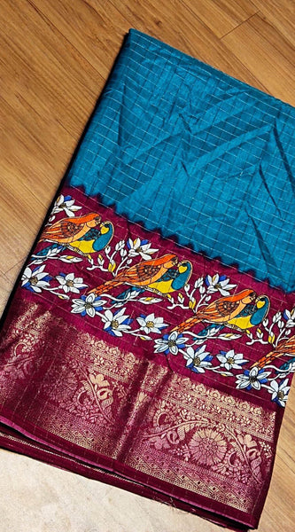 Prodigal Firozi Digital Printed Dola Silk Saree With Resplendent Blouse Piece
