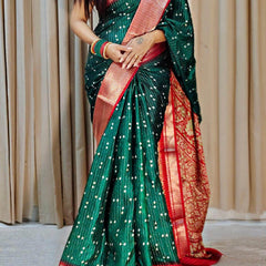 Charismatic Dark Green Digital Printed Dola Silk Saree With Prodigal Blouse Piece