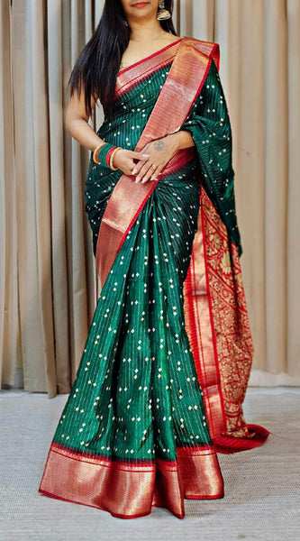 Charismatic Dark Green Digital Printed Dola Silk Saree With Prodigal Blouse Piece