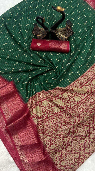 Charismatic Dark Green Digital Printed Dola Silk Saree With Prodigal Blouse Piece
