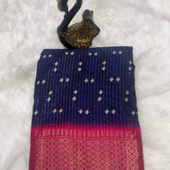 Rhapsodic Navy Blue Digital Printed Dola Silk Saree With Whimsical Blouse Piece