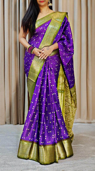 Supernal Purple Printed Dola Silk Saree With Luxuriant Blouse Piece