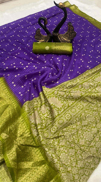 Supernal Purple Printed Dola Silk Saree With Luxuriant Blouse Piece