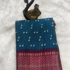 Smashing Teal Blue Digital Printed Dola Silk Saree With Redolent Blouse Piece