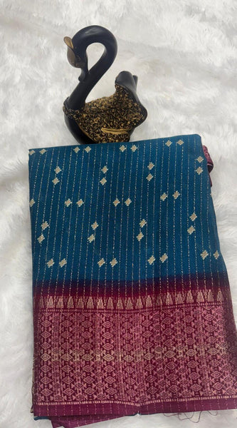 Smashing Teal Blue Digital Printed Dola Silk Saree With Redolent Blouse Piece