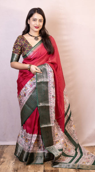 Majestic Dark Pink Digital Printed Dola Silk Saree With Fugacious Blouse Piece