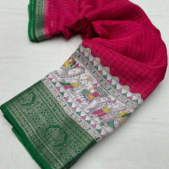 Majestic Dark Pink Digital Printed Dola Silk Saree With Fugacious Blouse Piece