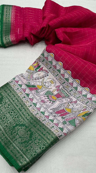 Majestic Dark Pink Digital Printed Dola Silk Saree With Fugacious Blouse Piece