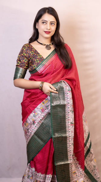 Majestic Dark Pink Digital Printed Dola Silk Saree With Fugacious Blouse Piece