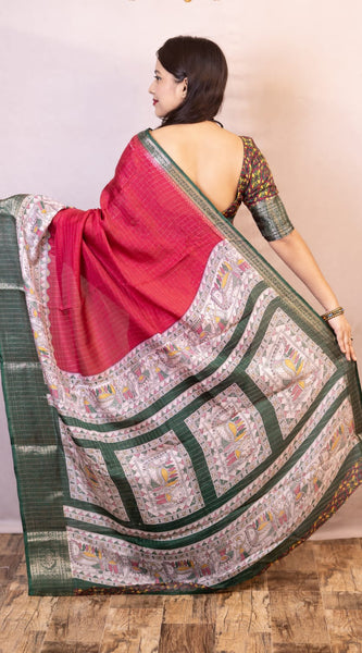 Majestic Dark Pink Digital Printed Dola Silk Saree With Fugacious Blouse Piece