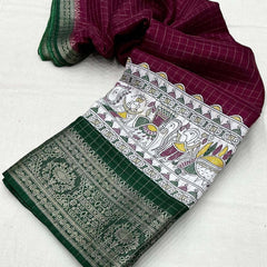 Proficient Wine Digital Printed Dola Silk Saree With Whimsical Blouse Piece