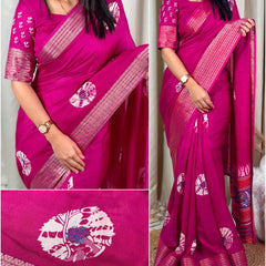 Phenomenal Dark Pink Digital Printed Dola Silk Saree With Deserving Blouse Piece