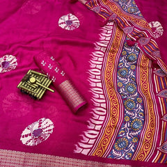 Phenomenal Dark Pink Digital Printed Dola Silk Saree With Deserving Blouse Piece