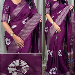 Woebegone Purple Digital Printed Dola Silk Saree With Incredible Blouse Piece