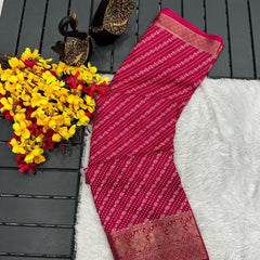 Impressive Dark Pink Digital Printed Dola Silk Saree With Pleasant Blouse Piece