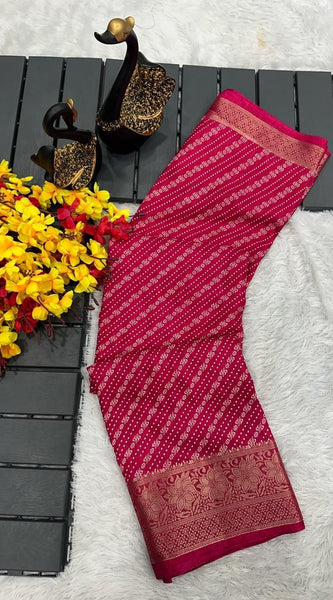 Impressive Dark Pink Digital Printed Dola Silk Saree With Pleasant Blouse Piece