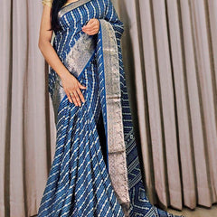 Traditional Rama Digital Printed Dola Silk Saree With Ebullience Blouse Piece