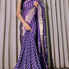 Lassitude Royal Blue Digital Printed Dola Silk Saree With Surreptitious Blouse Piece