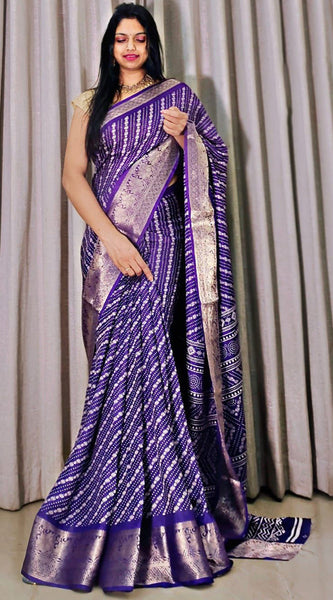Lassitude Royal Blue Digital Printed Dola Silk Saree With Surreptitious Blouse Piece