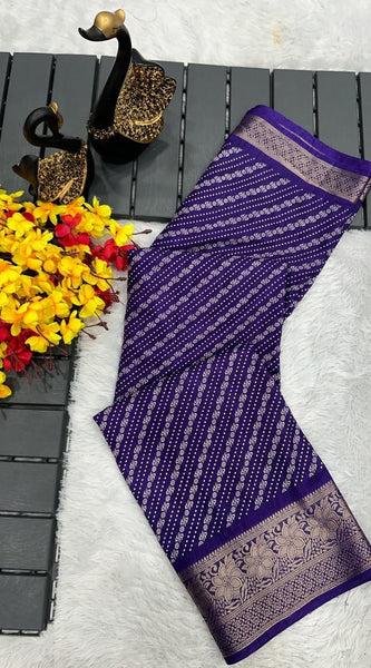 Lassitude Royal Blue Digital Printed Dola Silk Saree With Surreptitious Blouse Piece
