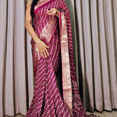 Exuberant Wine Digital Printed Dola Silk Saree With Scrumptious Blouse Piece