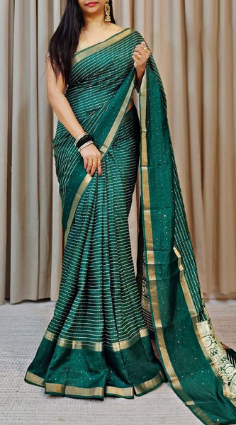 Splendorous Dark Green Digital Printed Dola Silk Saree With Unequalled Blouse Piece