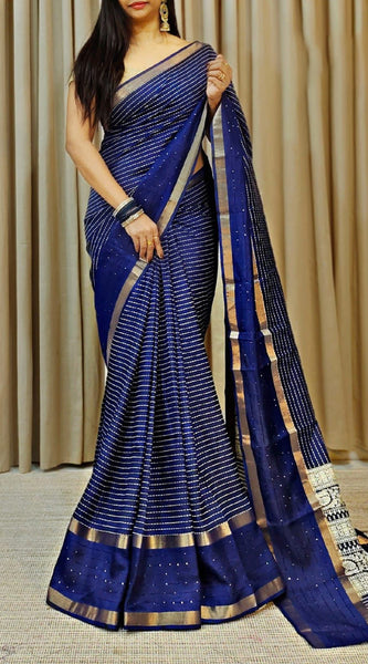 Palimpsest Navy Blue Digital Printed Dola Silk Saree With Surreptitious Blouse Piece