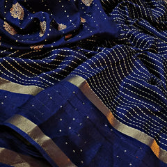 Palimpsest Navy Blue Digital Printed Dola Silk Saree With Surreptitious Blouse Piece