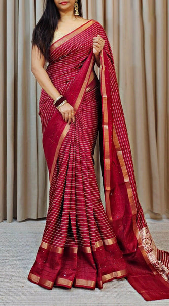 Palimpsest Red Digital Printed Dola Silk Saree With Epiphany Blouse Piece